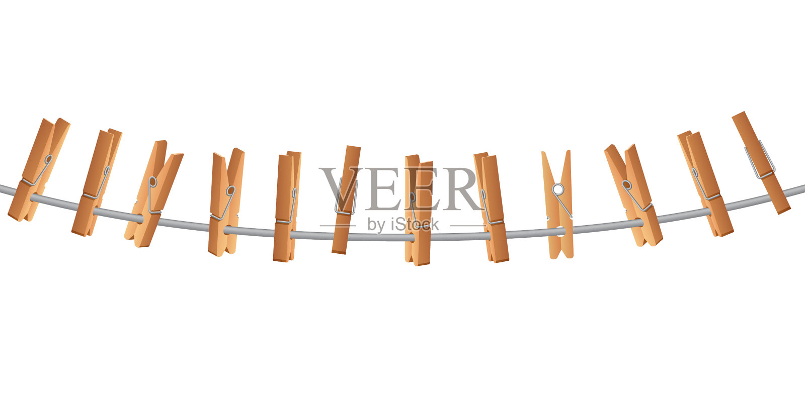 挂在晾衣绳上的木晾衣夹插画图片素材