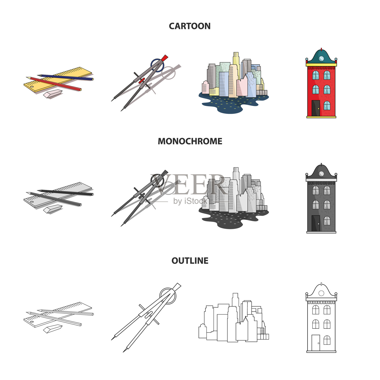 绘制都市住宅模型配件插画图片素材