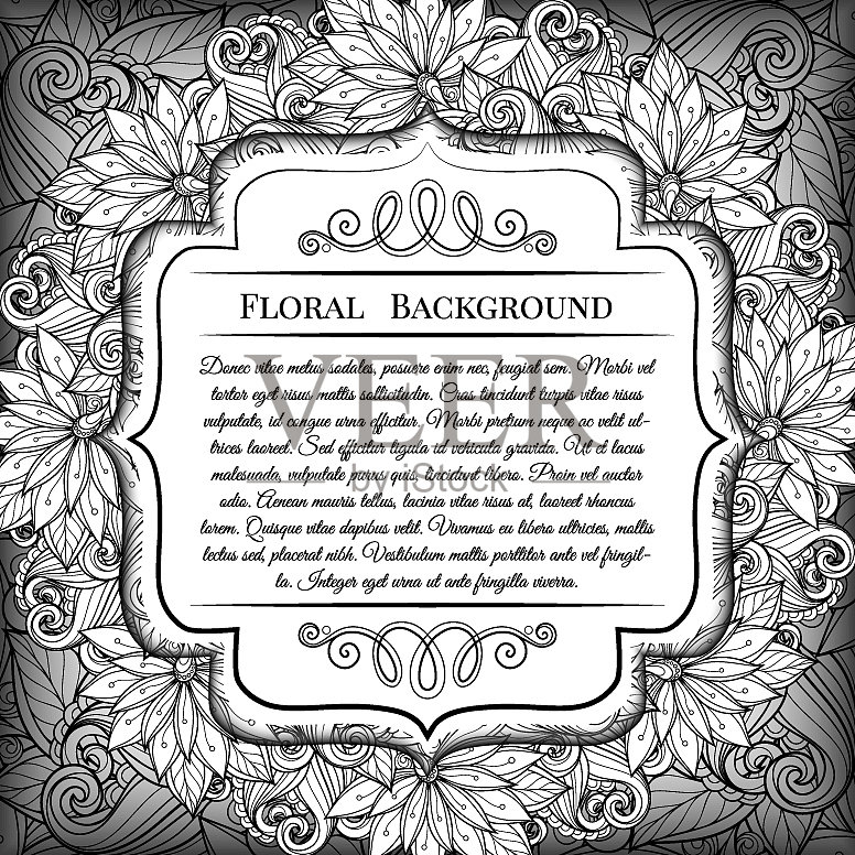 单色花卉模板与地方的文本插画图片素材