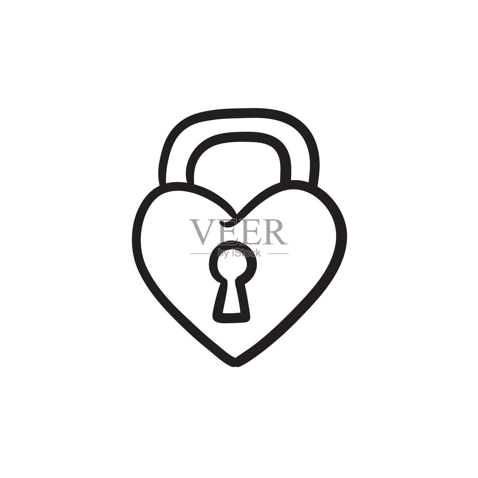 锁形状的心素描图标设计元素图片