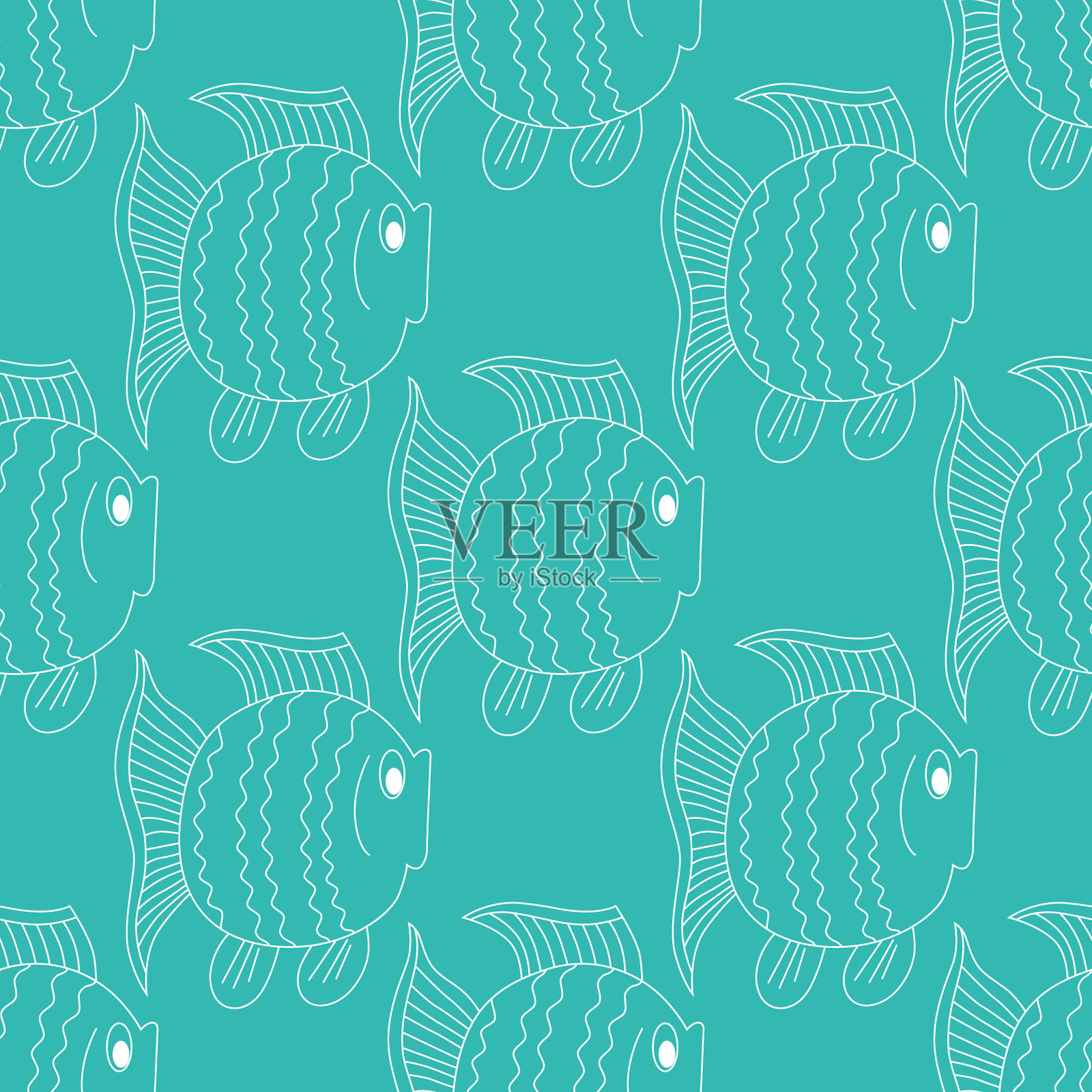 蓝色滑稽鱼无缝图案插画图片素材