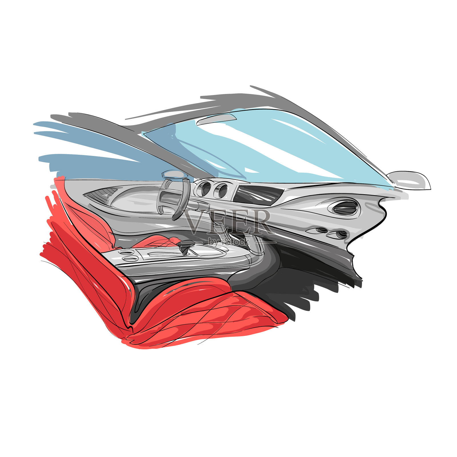 手绘汽车内饰设计元素图片