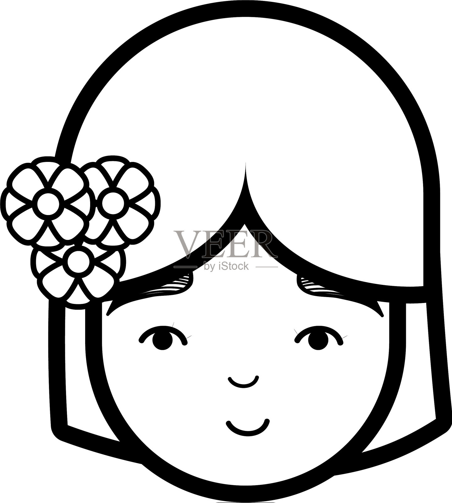 漂亮的脸蛋，头上戴着花的女孩插画图片素材