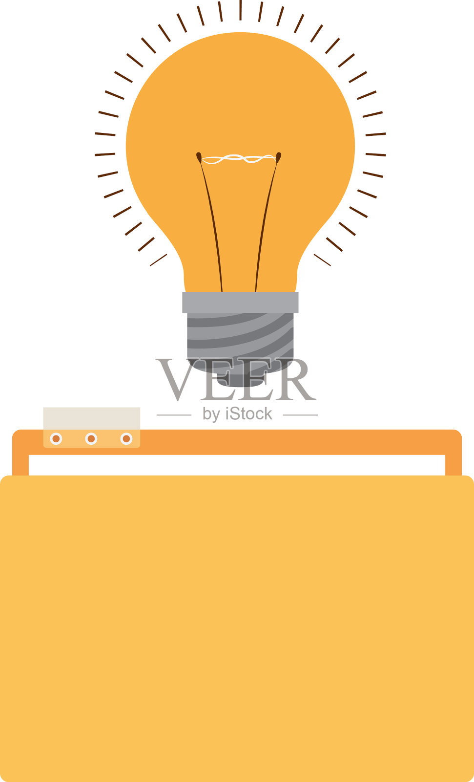 有白底灯泡的文件夹插画图片素材