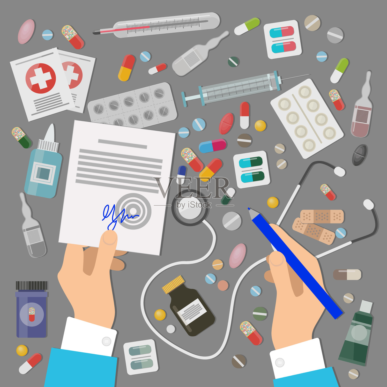 药剂学旗帜设定医疗处方图标素材