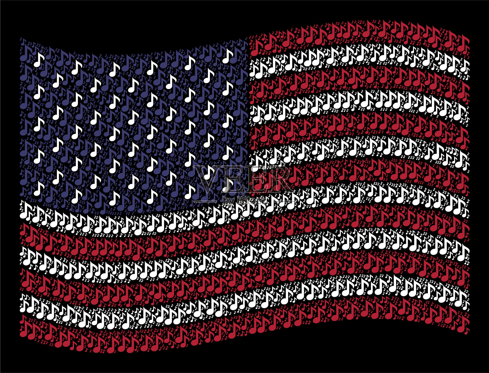 舞动美国国旗，曲风音符插画图片素材