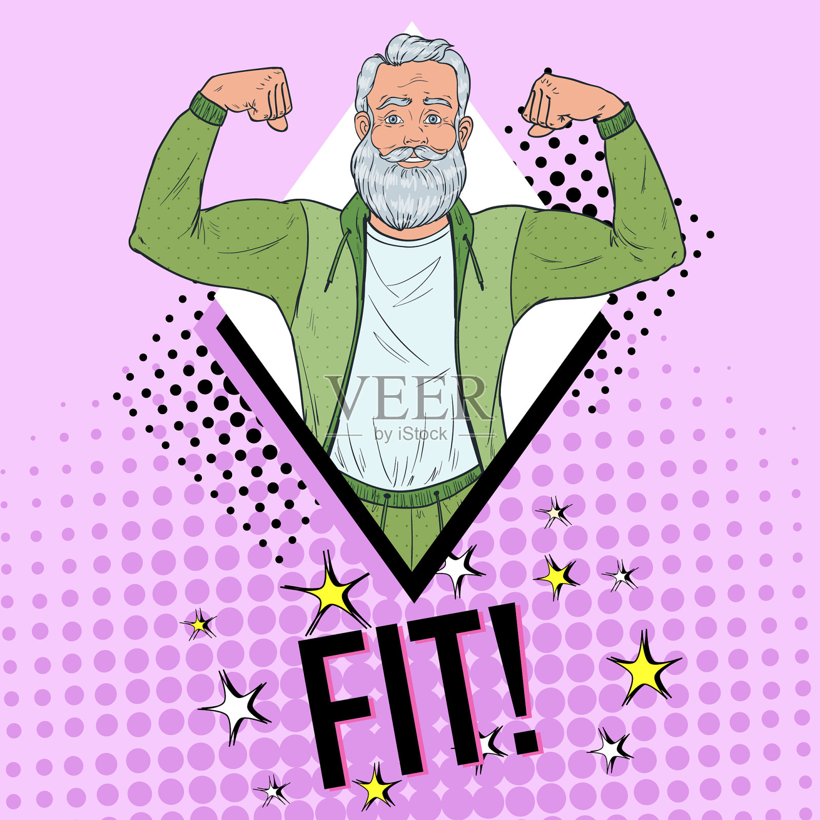 波普艺术成熟的老年人展示肌肉插画图片素材