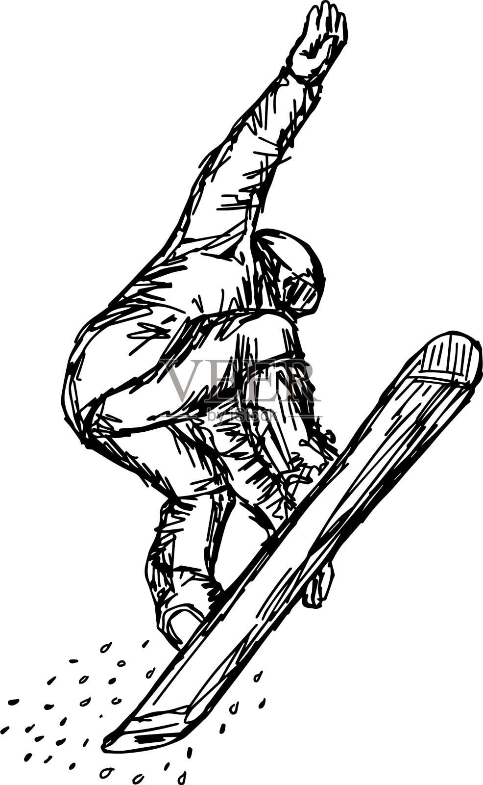 滑雪板飞行素描手设计元素图片