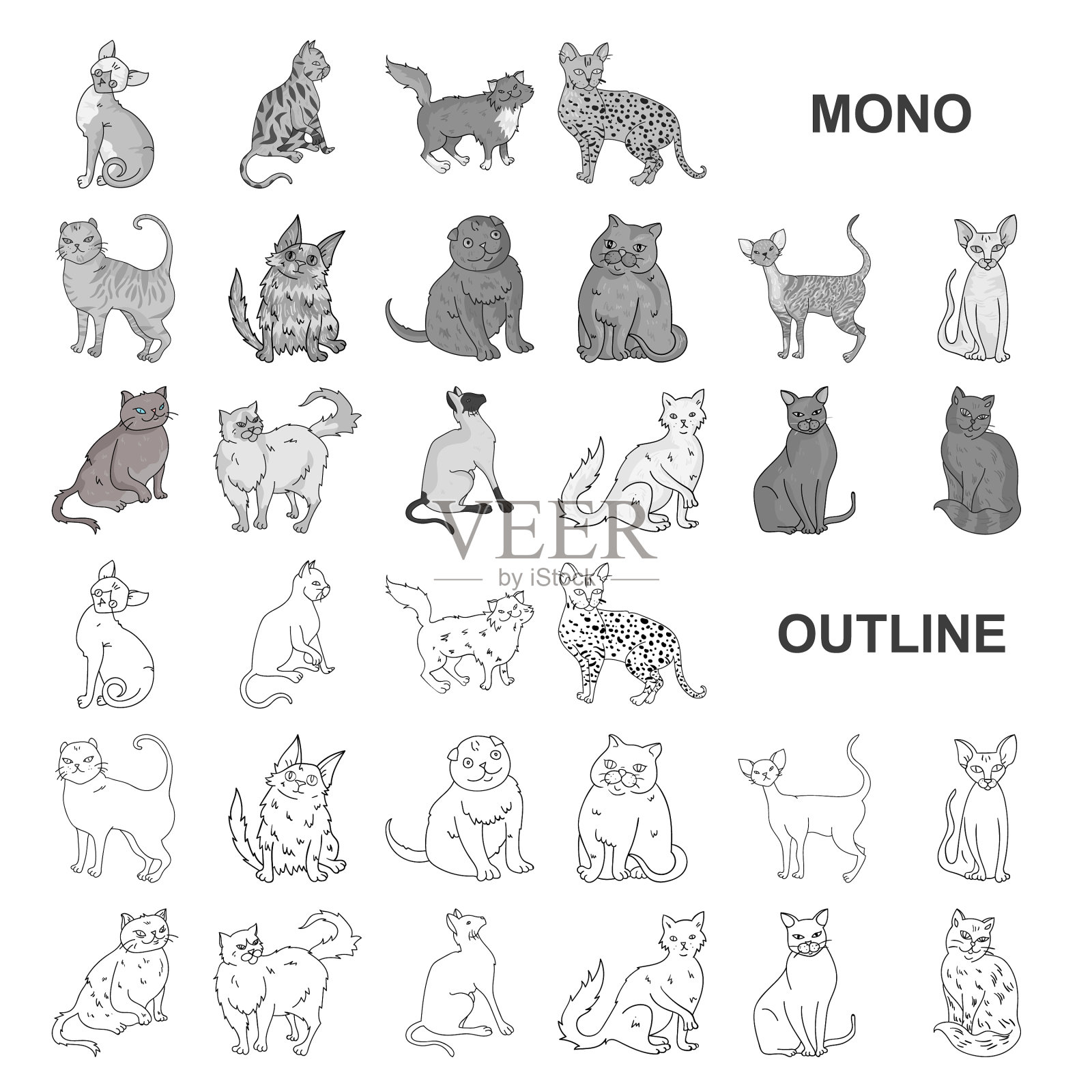 猫的品种单色图标在集合图标素材