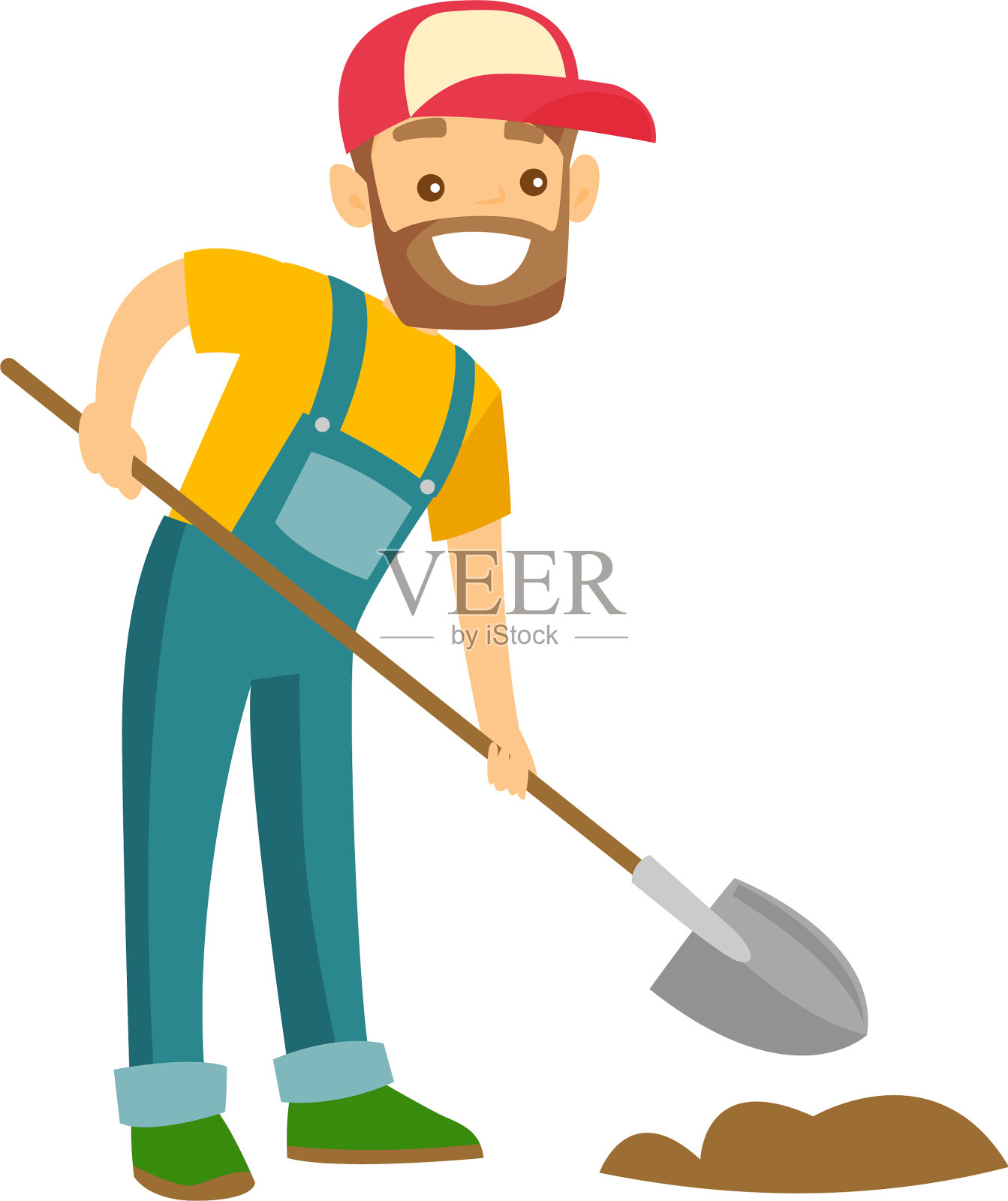 一个快乐的白人农民拿着铲子在农田里干活设计元素图片