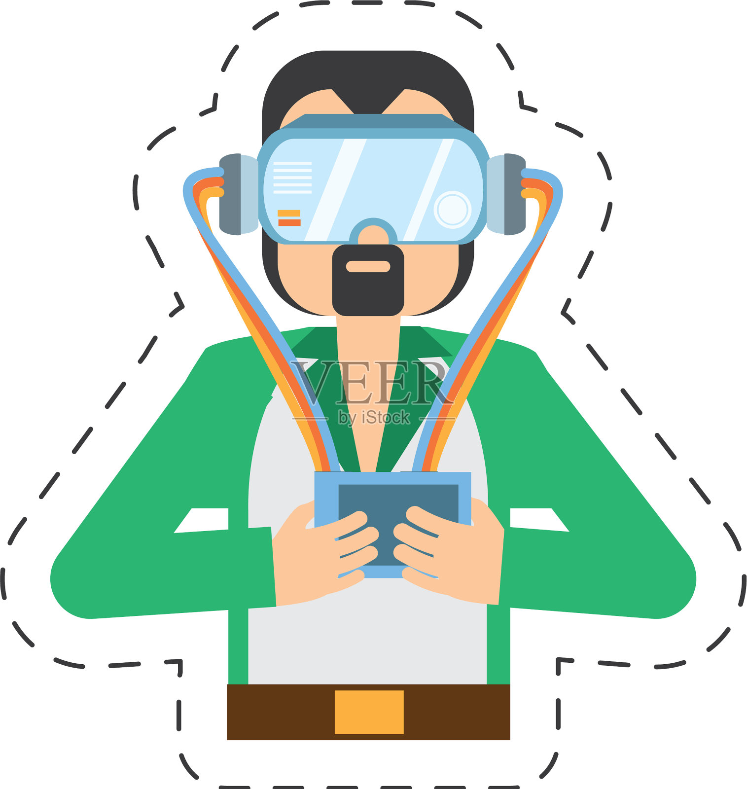 卡通人与vr眼镜控制插画图片素材