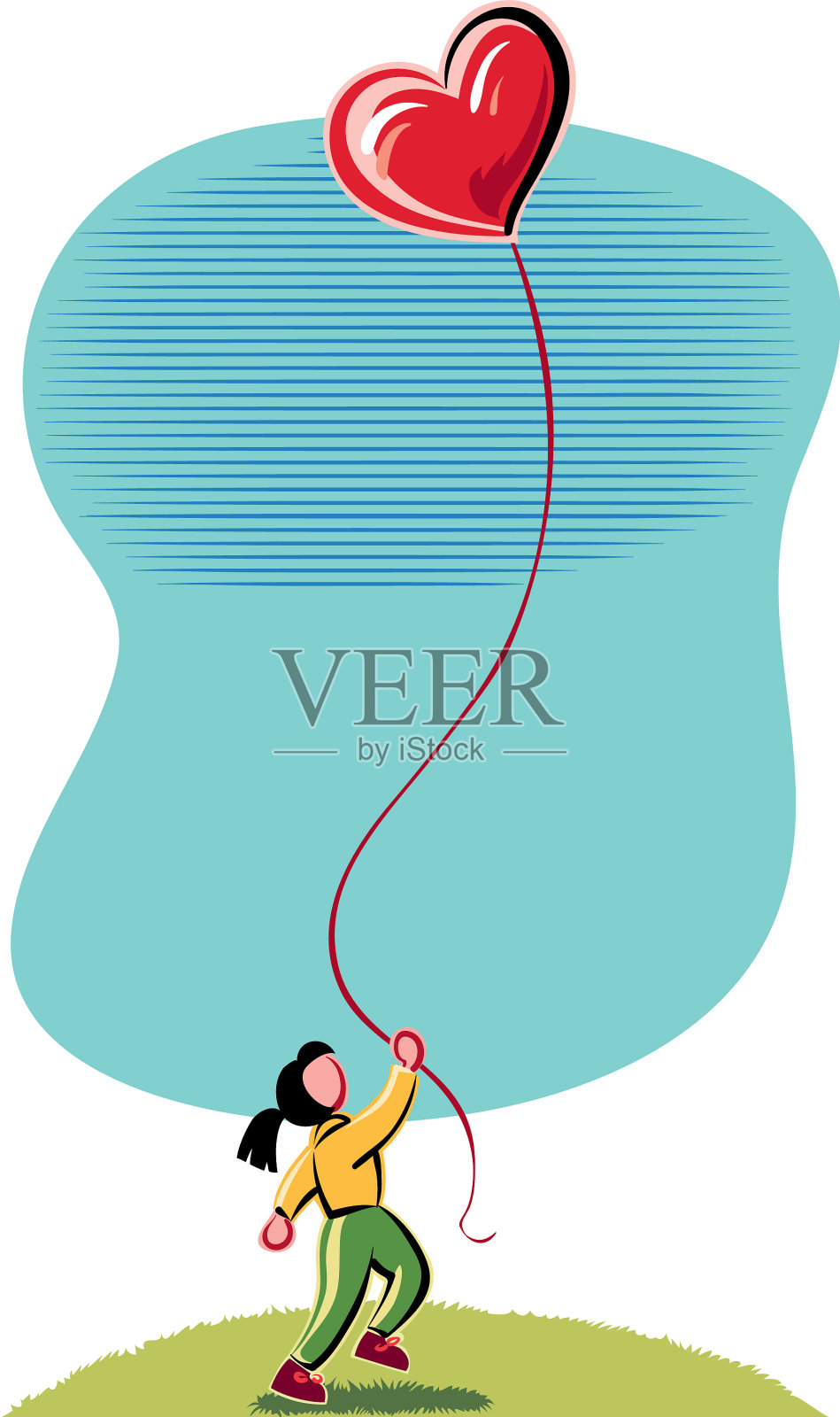 小女孩在气球里快乐地跑着插画图片素材