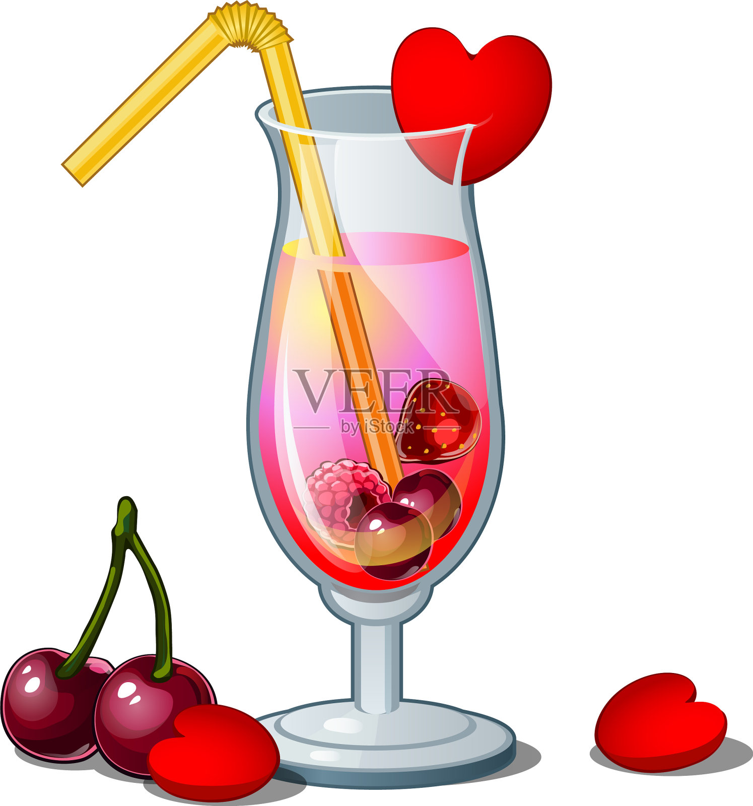 一杯草心樱桃鸡尾酒设计元素图片