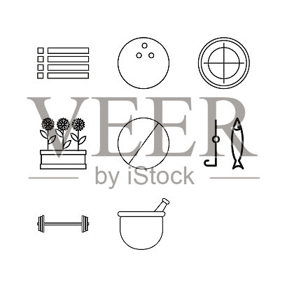 运动和健康线性图标设置简单的轮廓图标素材