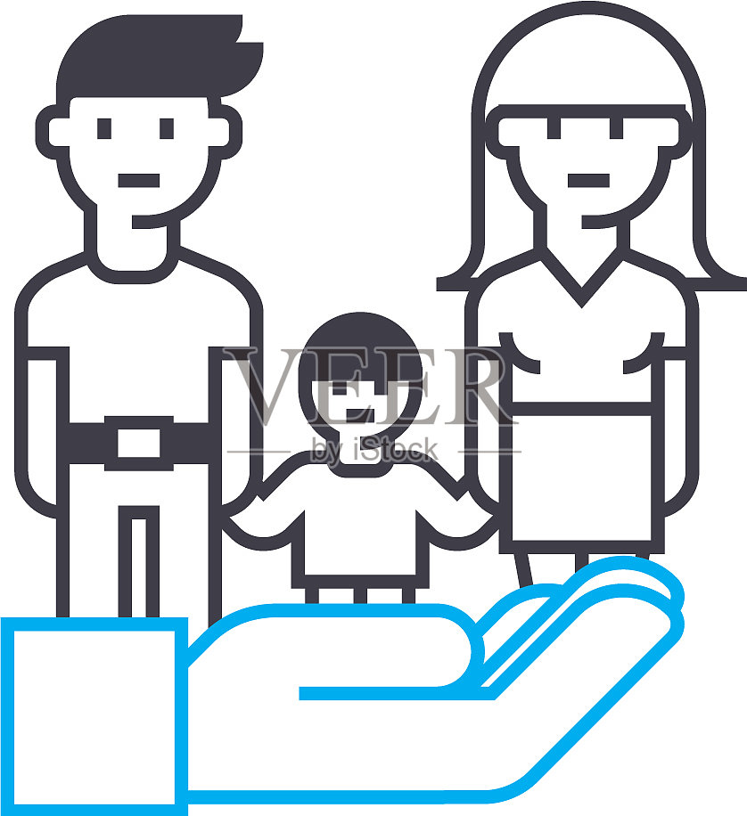 团体保险细线笔划图标插画图片素材