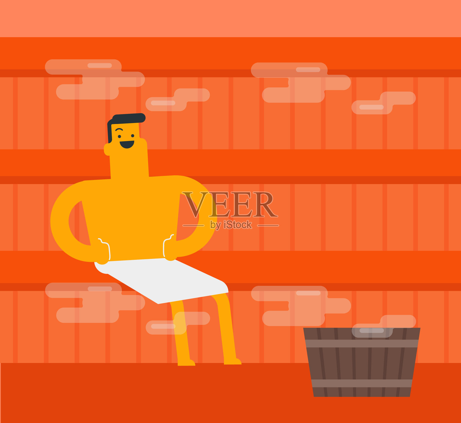 年轻的白人男子正在蒸桑拿插画图片素材