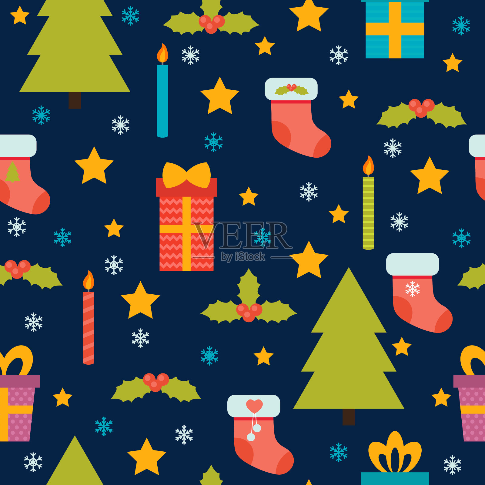 圣诞节无缝图案可爱的背景插画图片素材