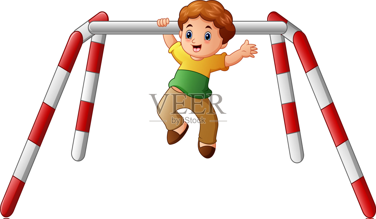 小男孩在做引体向上运动插画图片素材