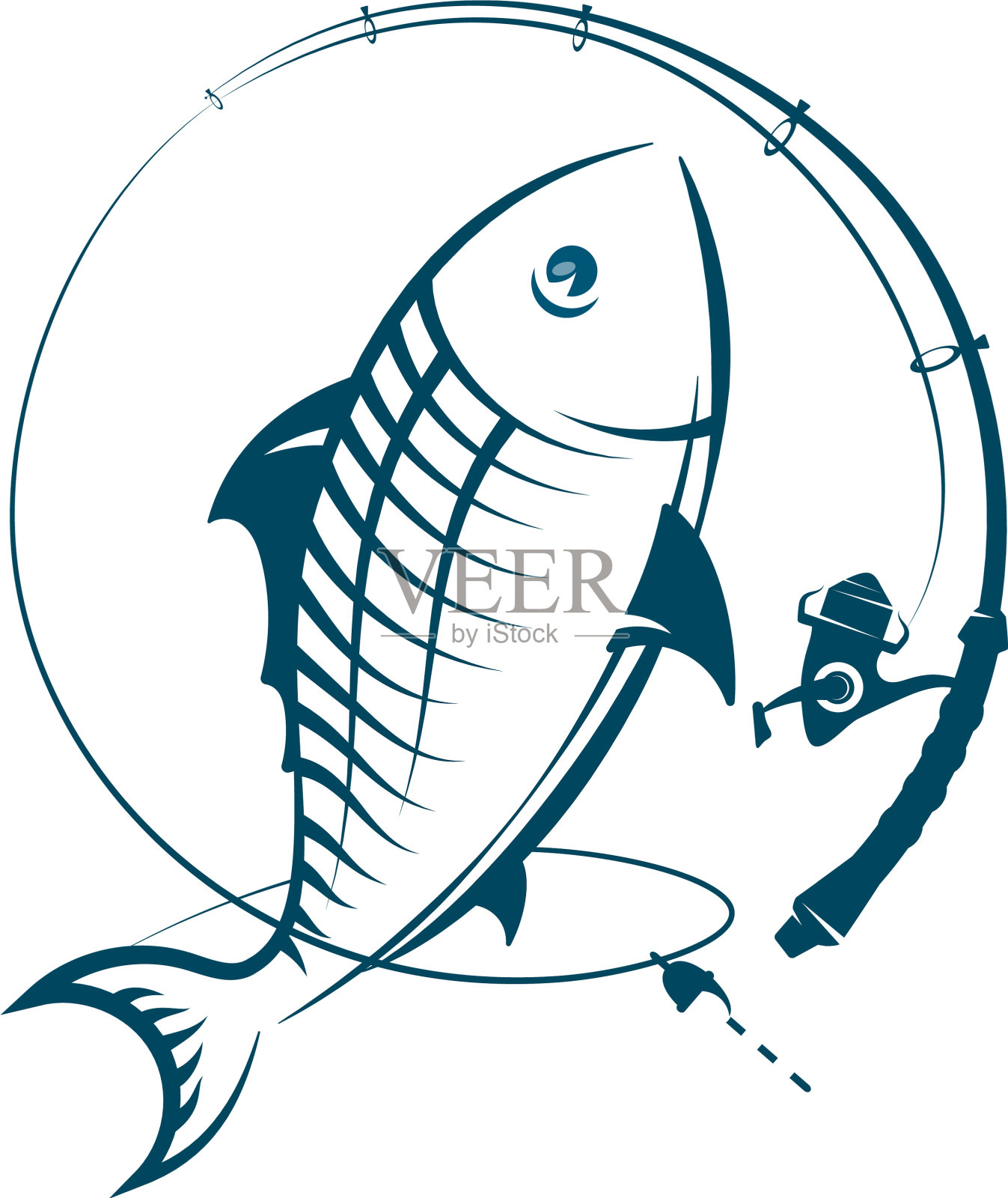 带有鱼钩轮廓的钓竿设计元素图片