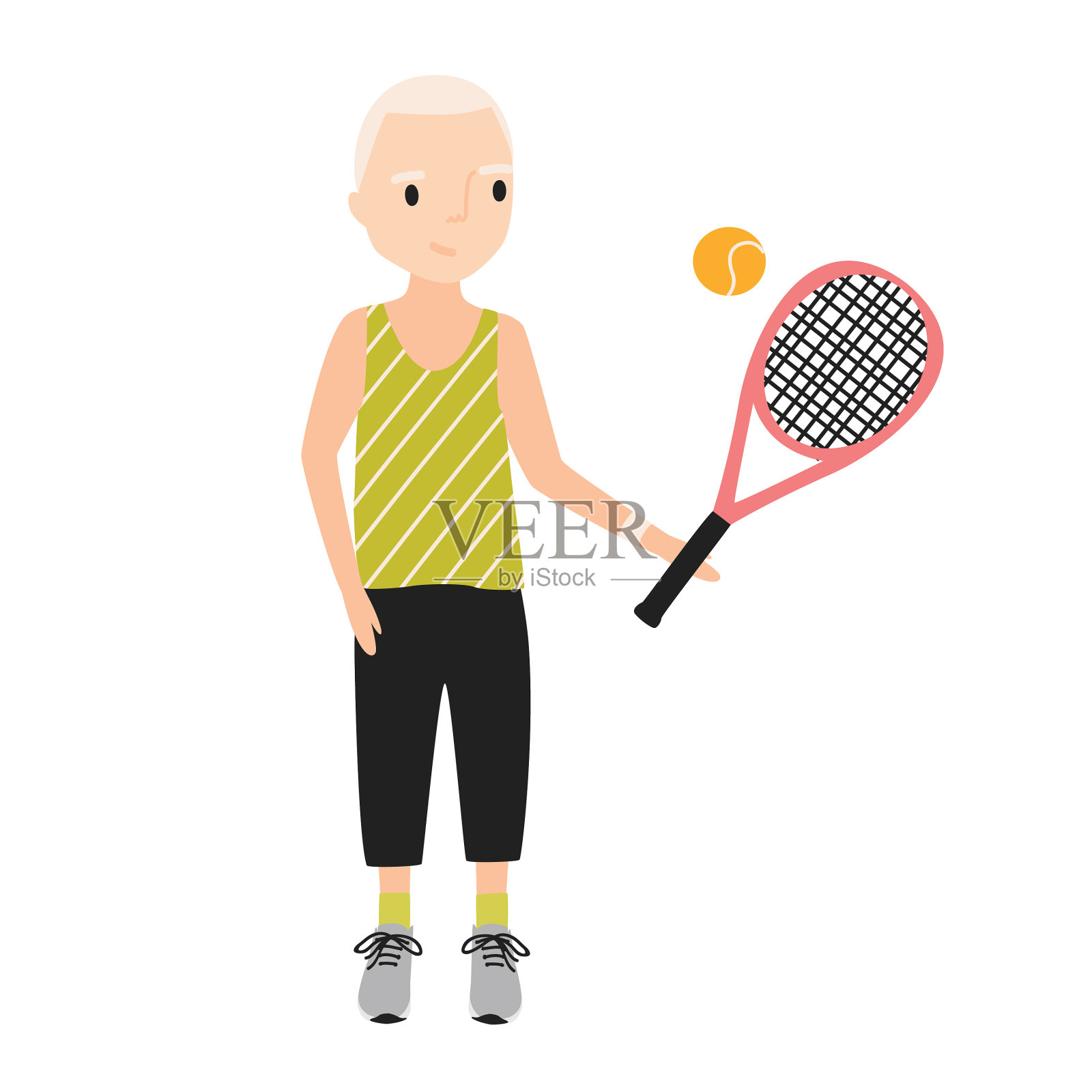 微笑的男孩穿着运动服拿着网球设计元素图片