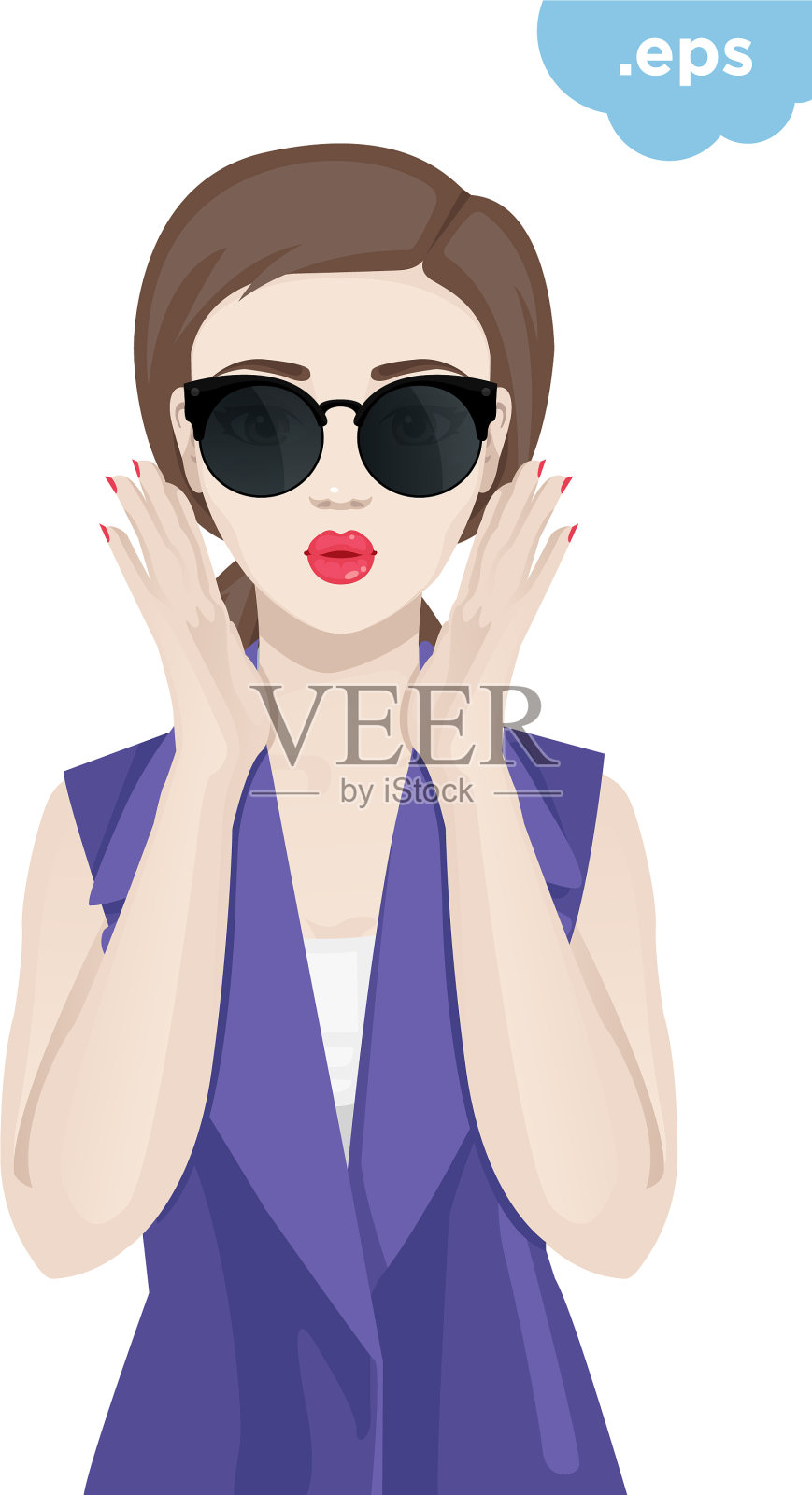 戴墨镜的时尚年轻女子插画图片素材