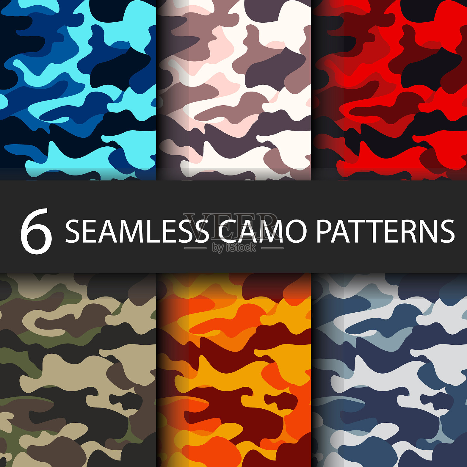 一套6包伪装无缝模式插画图片素材