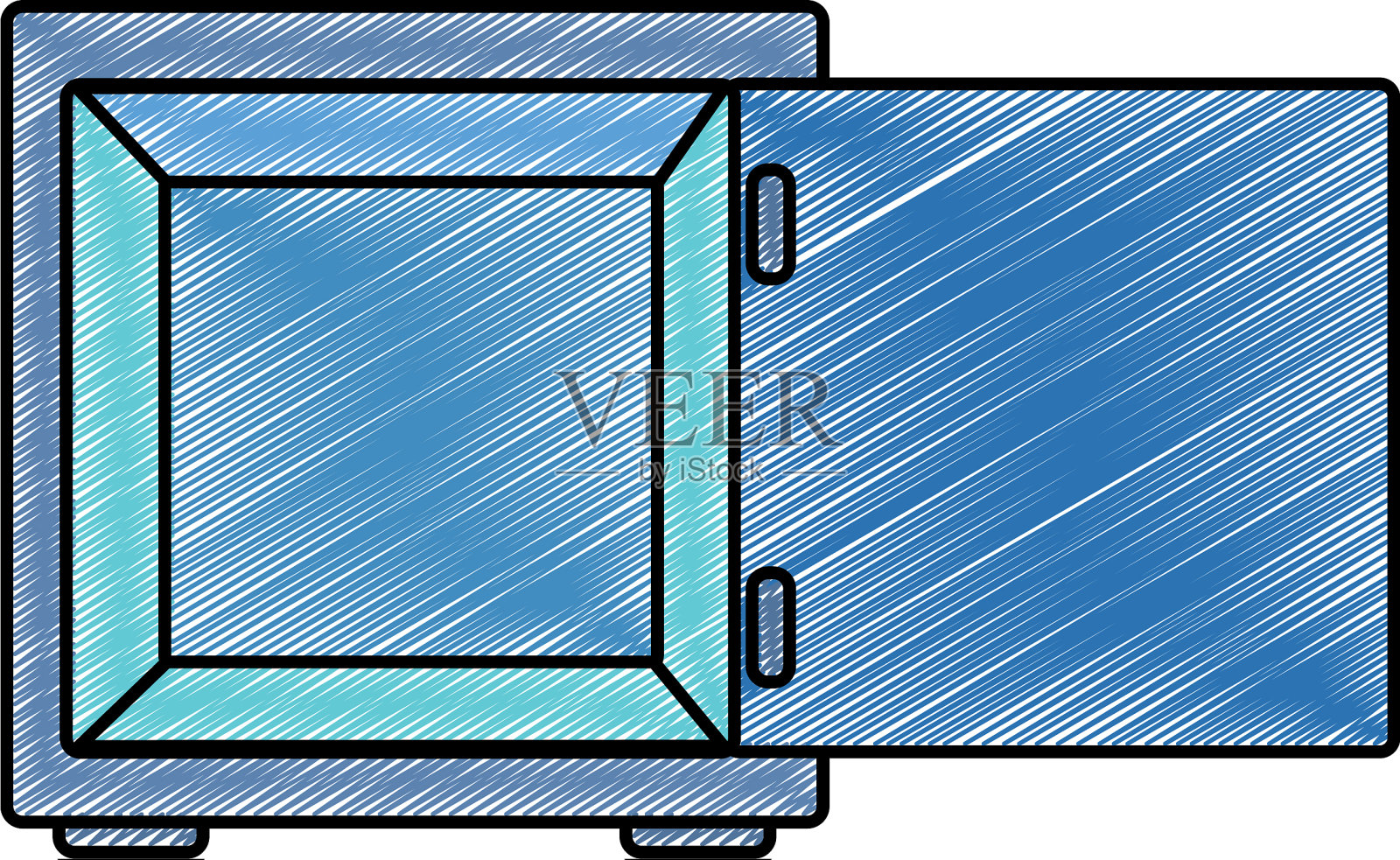有格栅的坚固箱子，可保护打开的物体设计元素图片