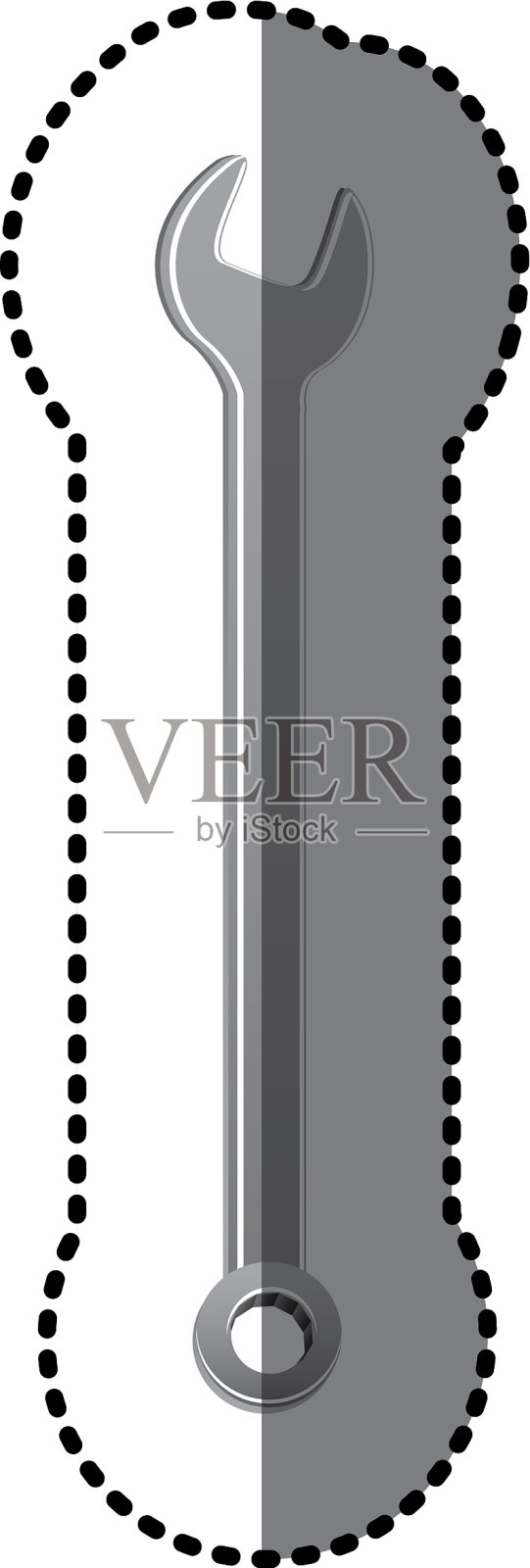 贴纸灰度剪影用扳手两个插画图片素材