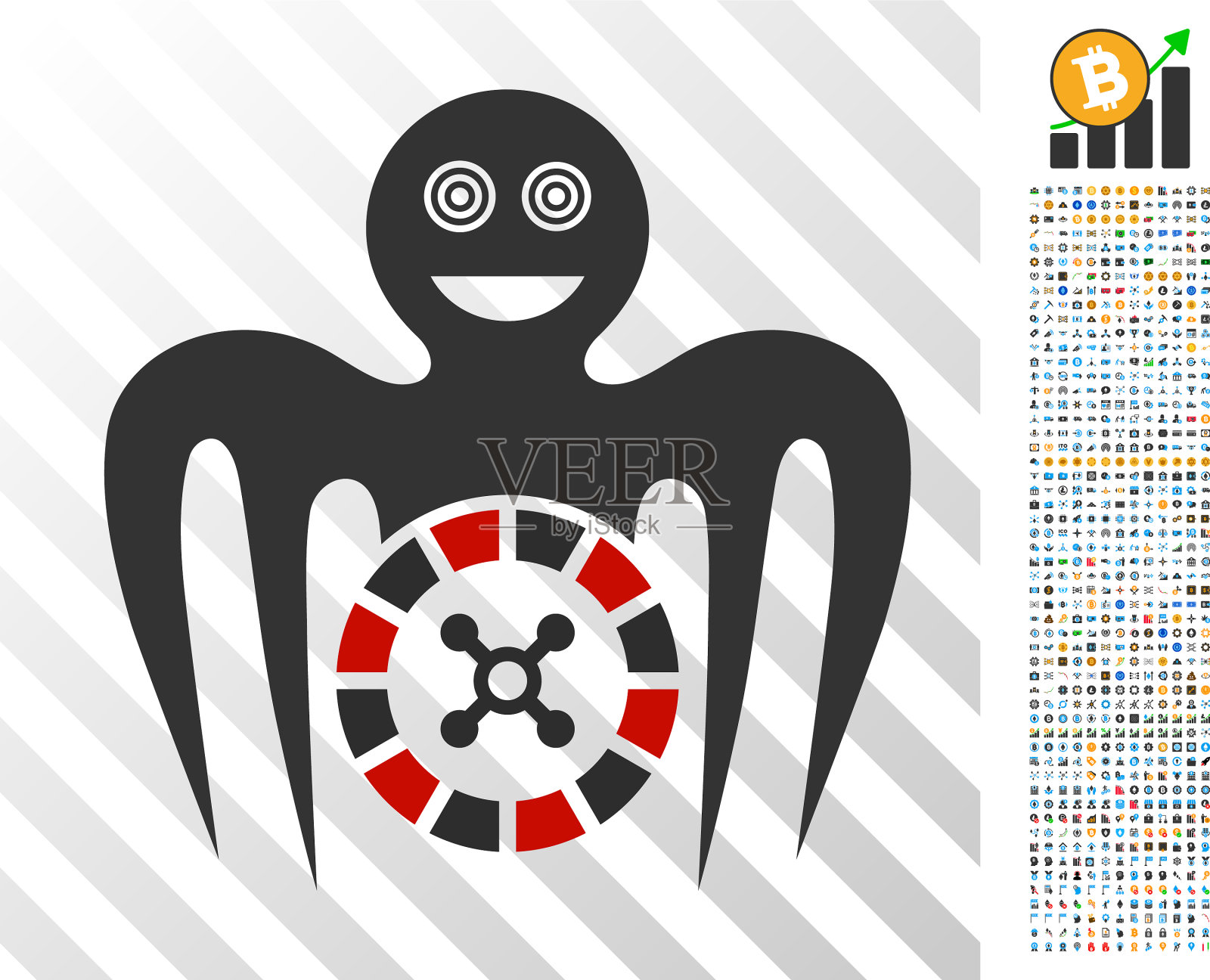 轮盘疯狂怪物平图标与奖金插画图片素材