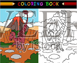 卡通迅猛龙着色书插画图片素材