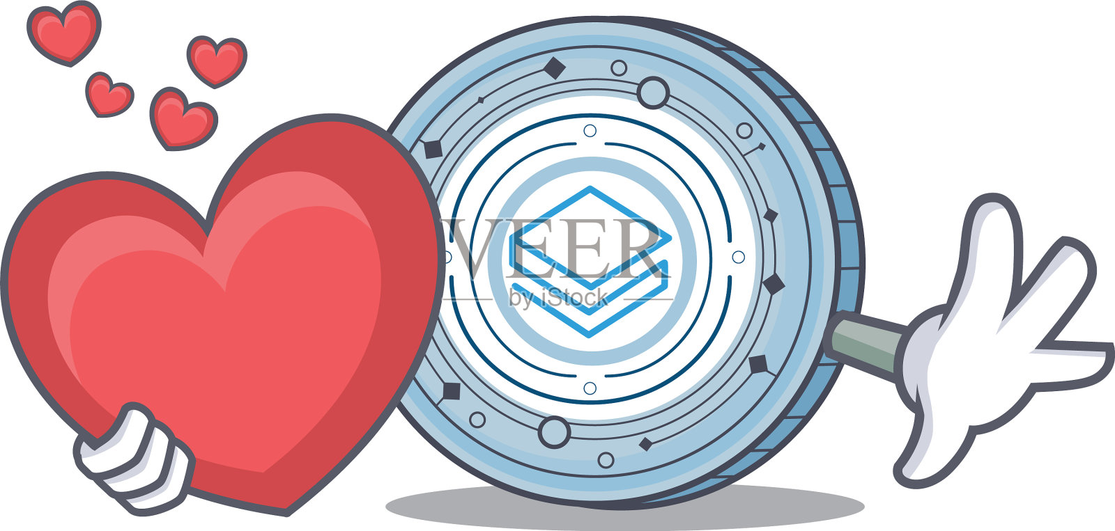 用心形战略硬币卡通吉祥物设计元素图片