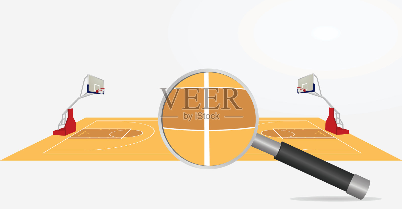 篮球场和放大镜插画图片素材