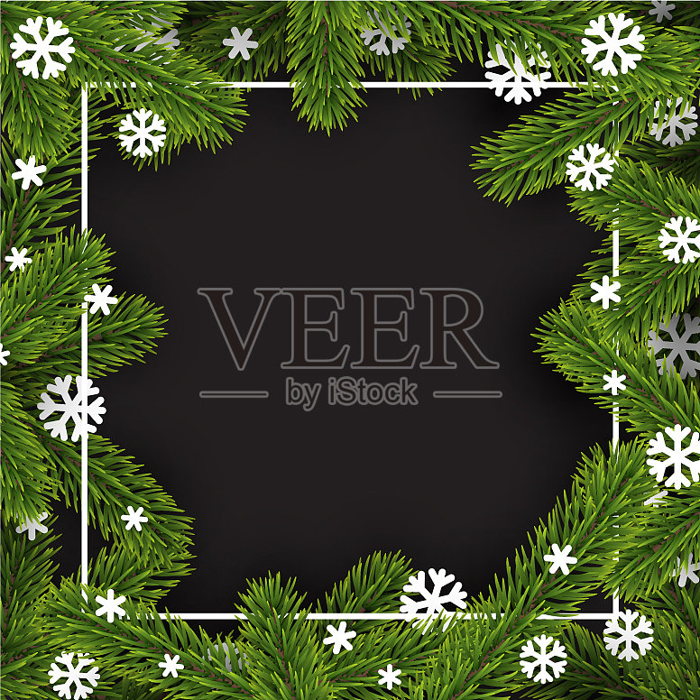 黑色的冬季背景与冷杉树枝插画图片素材