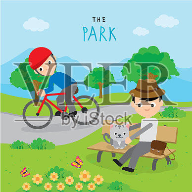 男孩玩活动放松公园卡通插画图片素材