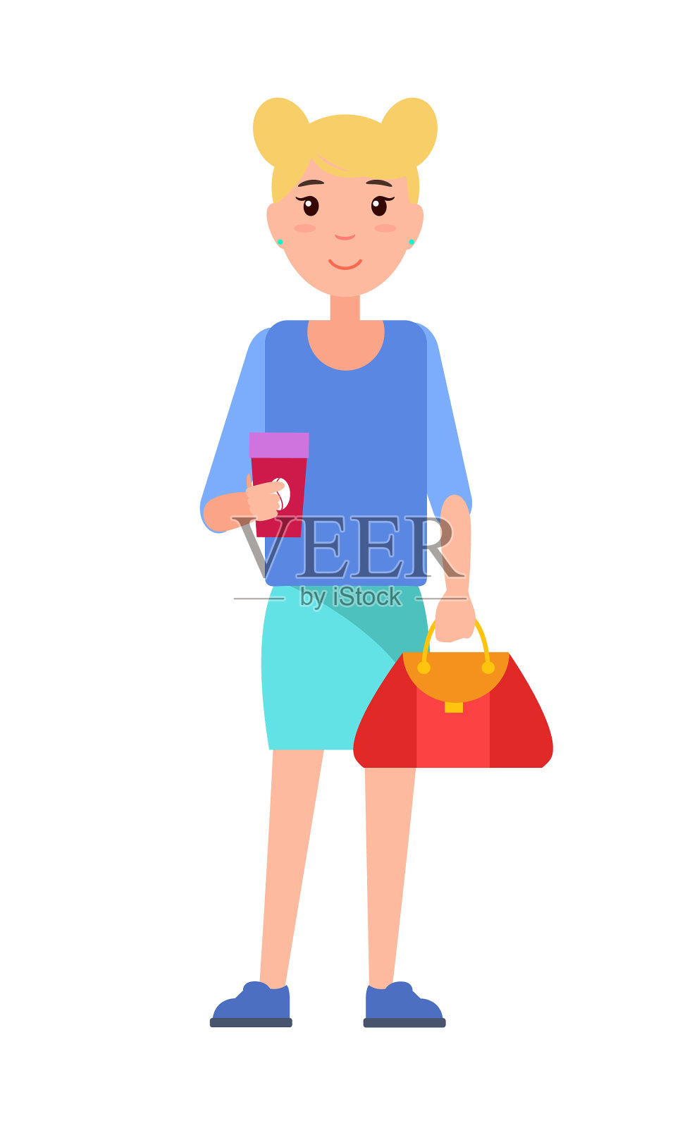 金发女学生穿着蓝色的短裙子设计元素图片