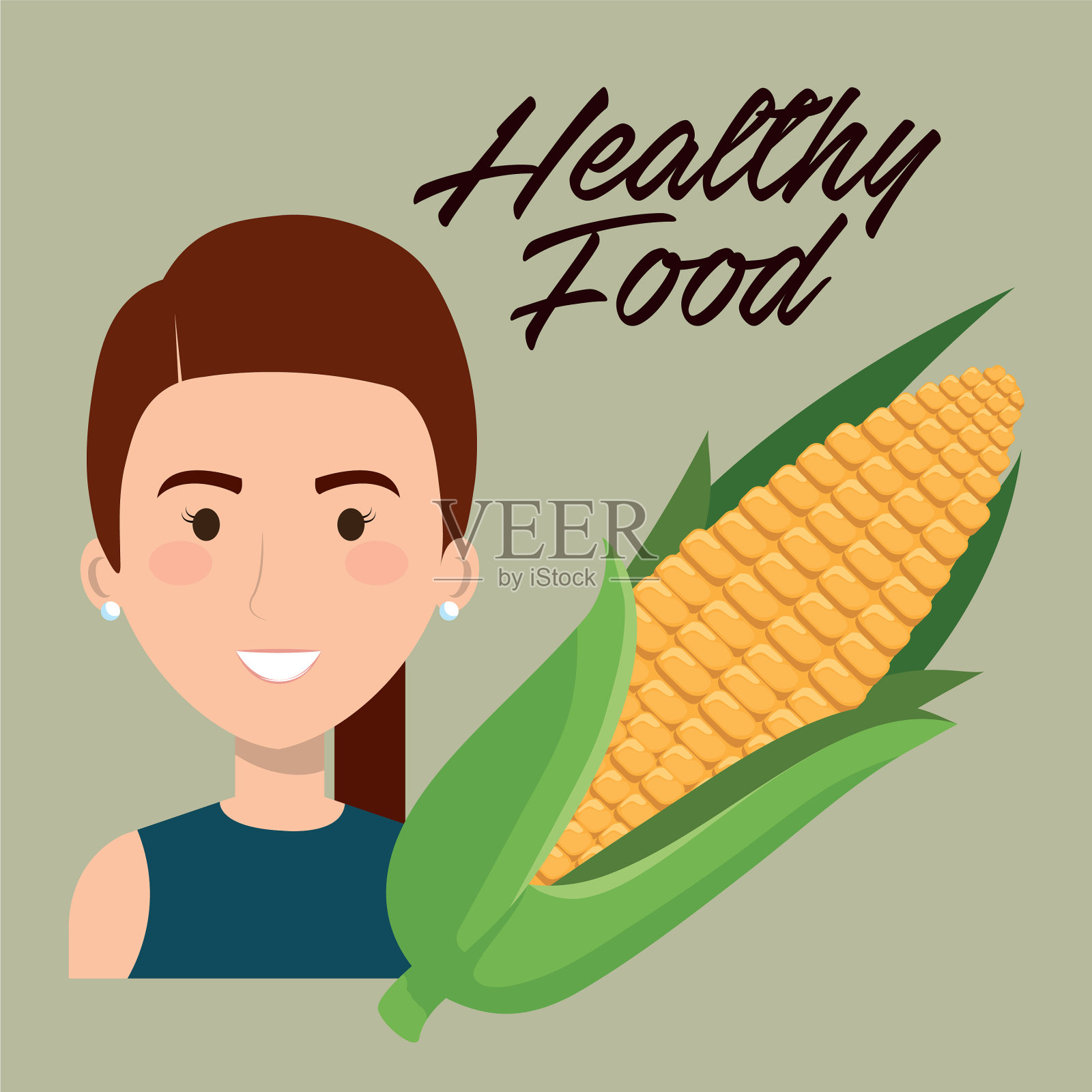 吃玉米健康食品的年轻女人插画图片素材