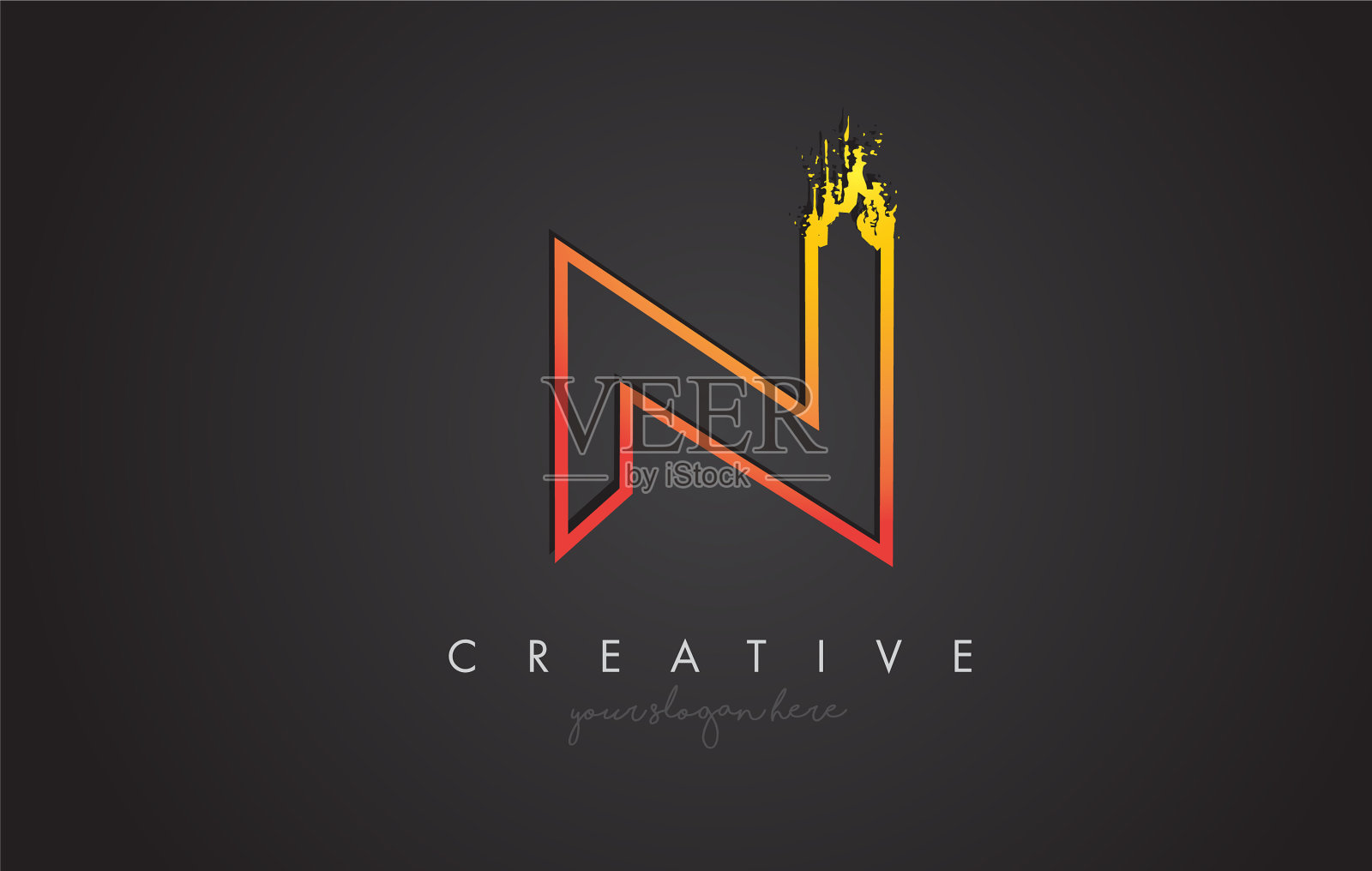 N字母设计与金色轮廓和垃圾插画图片素材