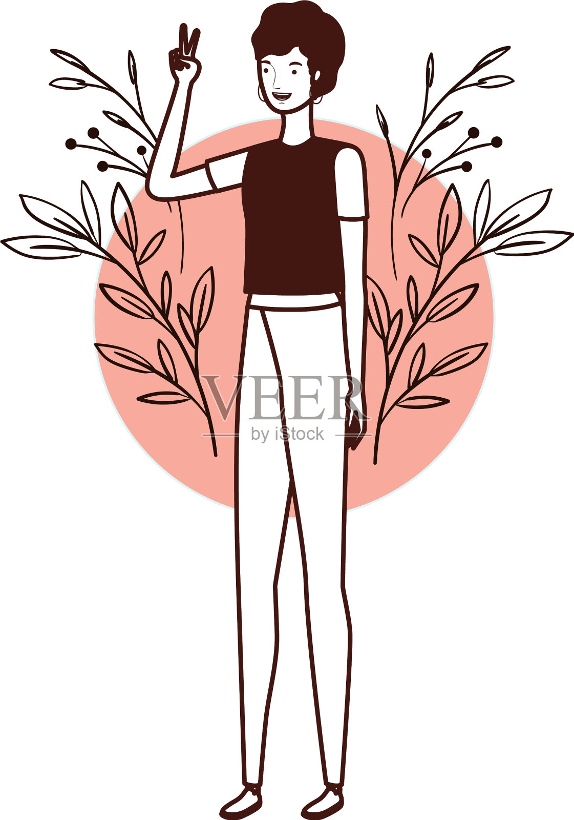 剪影女子站在风景中插画图片素材