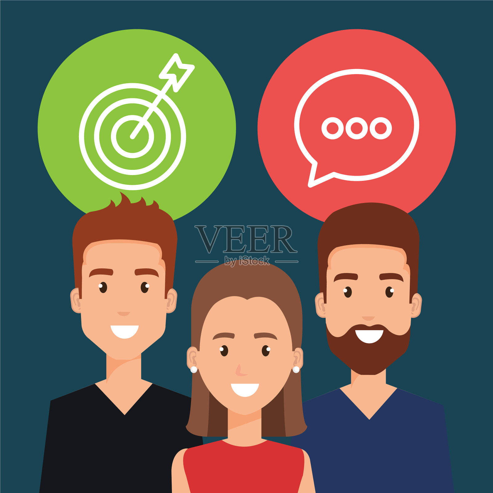 拥有社交媒体图标的年轻人插画图片素材