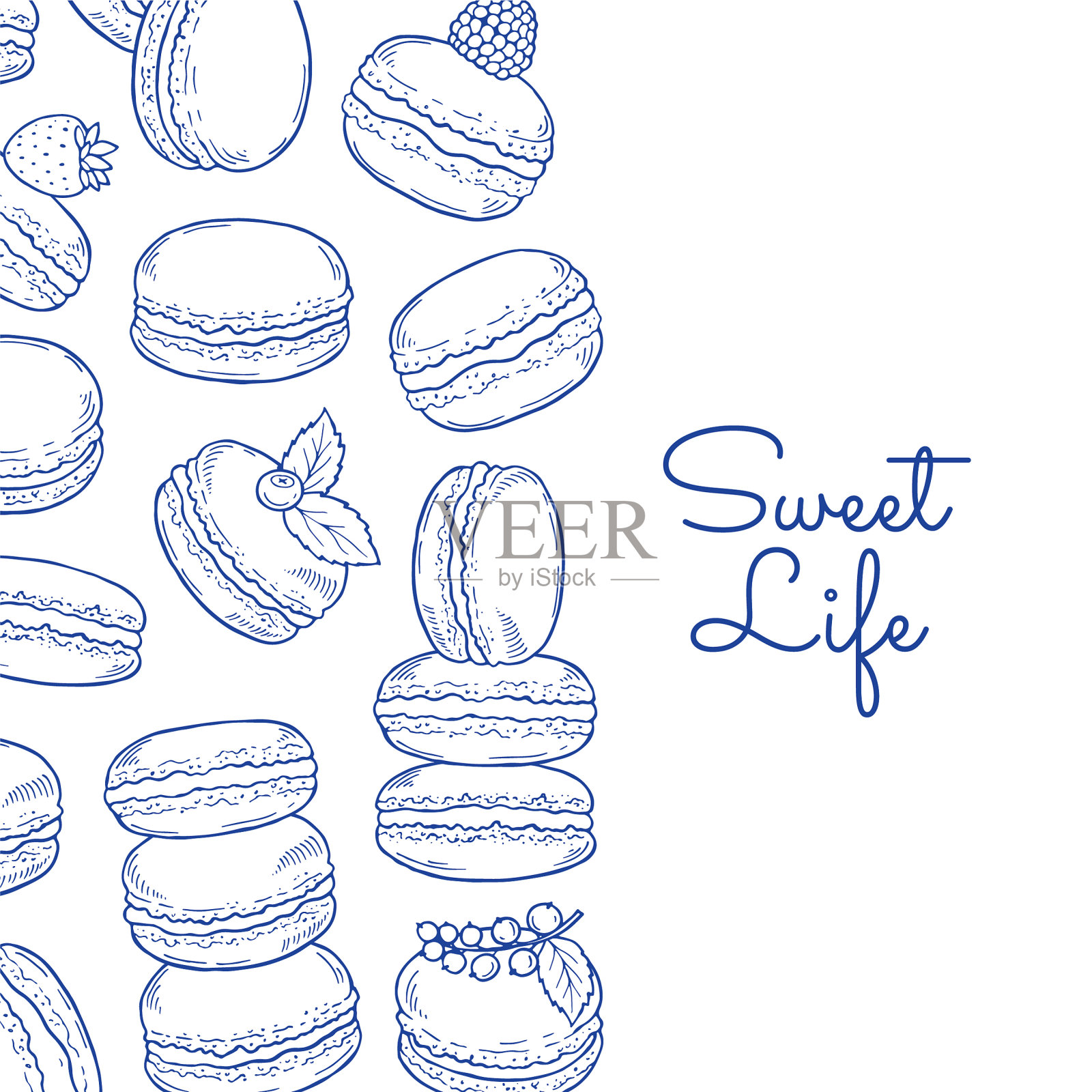 背景与手绘蛋白杏仁饼和插画图片素材