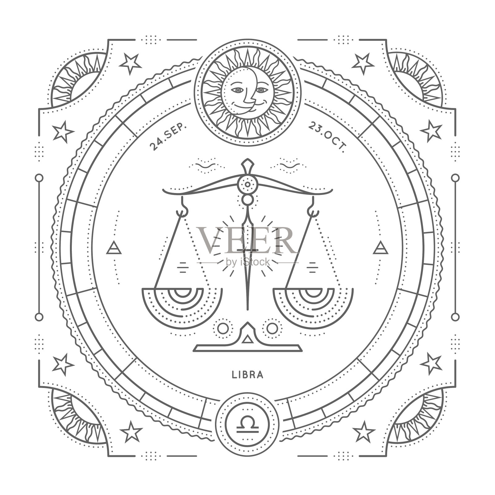 复古细线天秤座星座标签复古设计元素图片