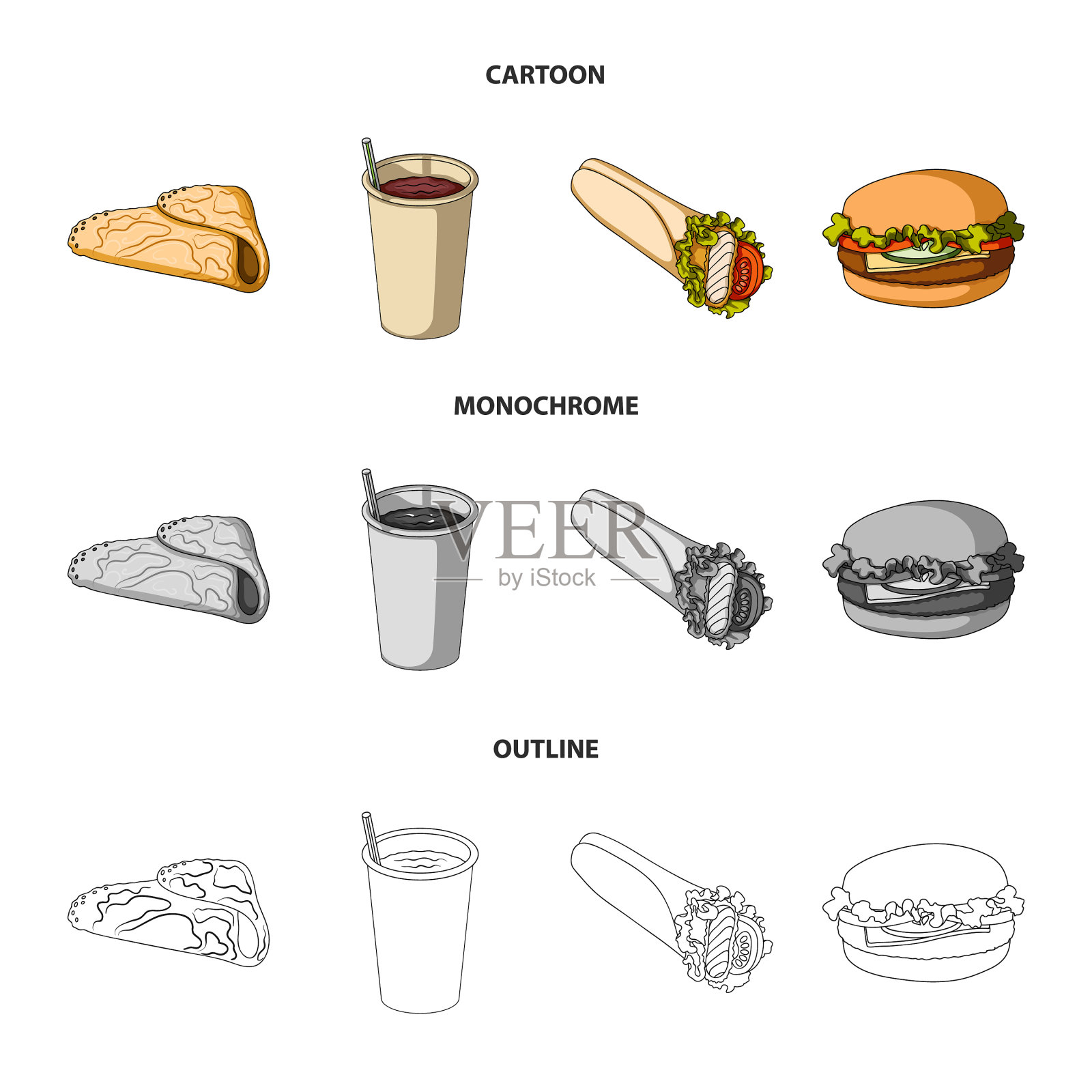 快餐饮食和其他网页图标在卡通插画图片素材