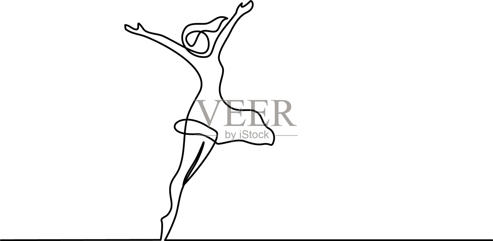 幸福的女人拉长了连续的一条线画插画图片素材