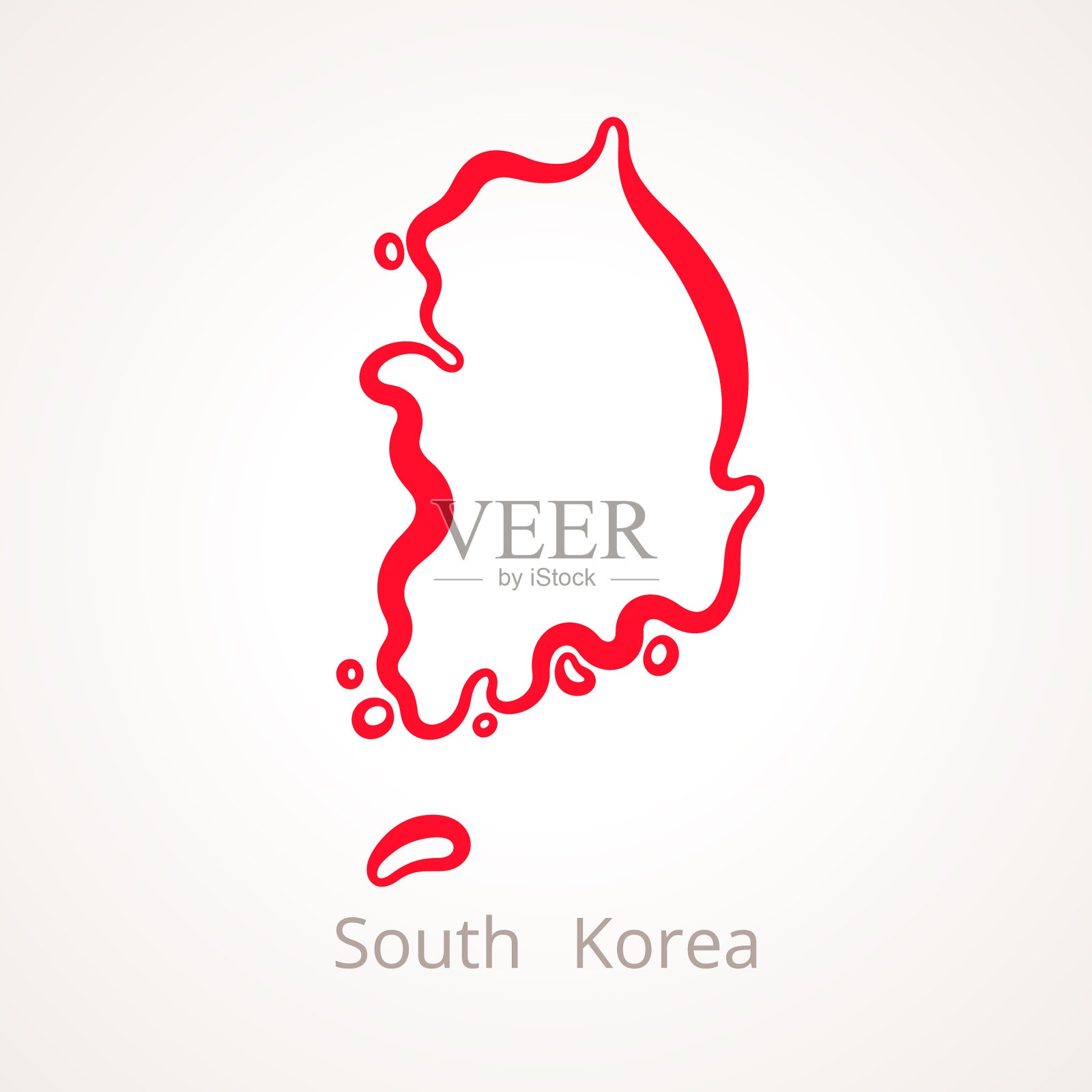 以红线标示的韩国地图轮廓图插画图片素材