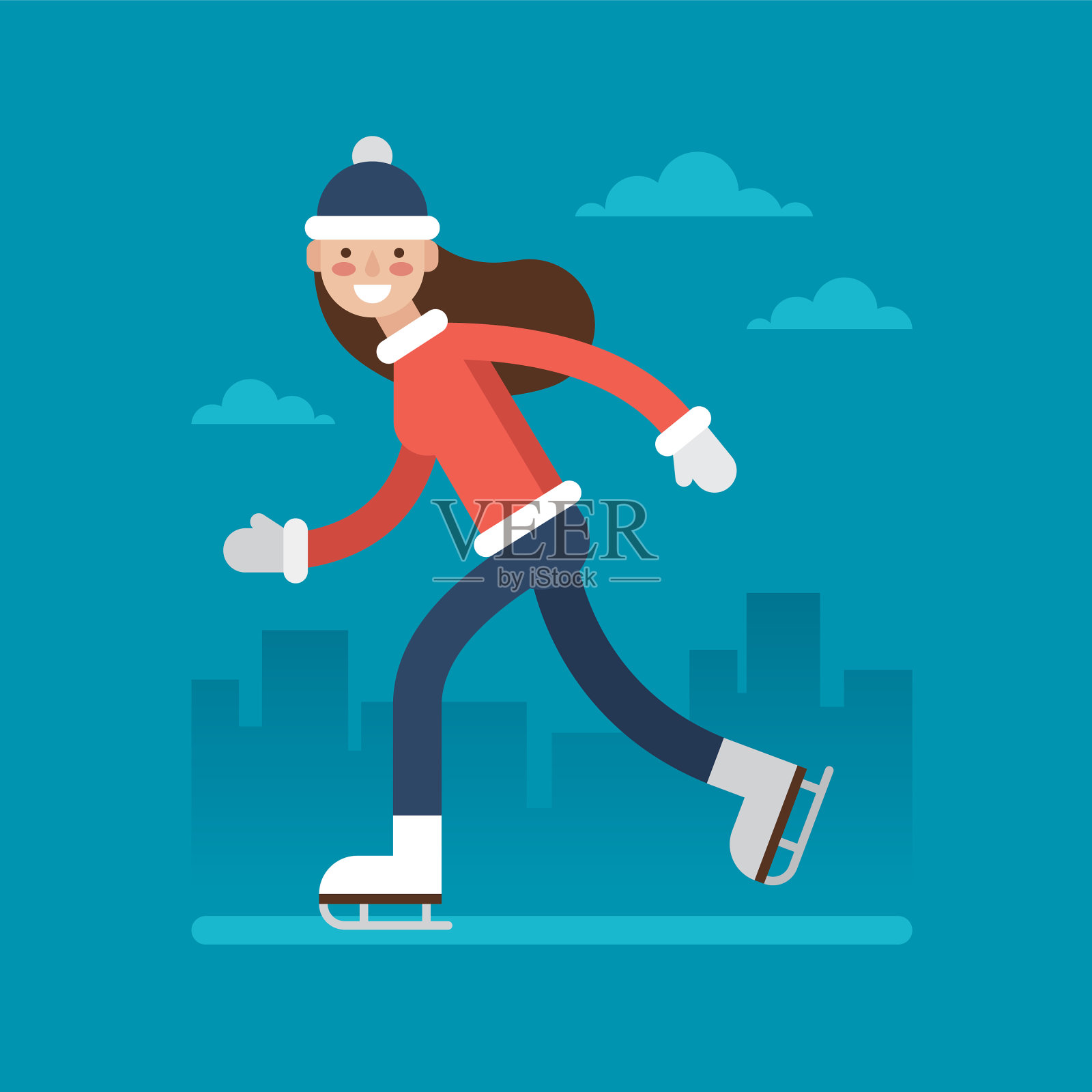 滑冰女孩插画图片素材