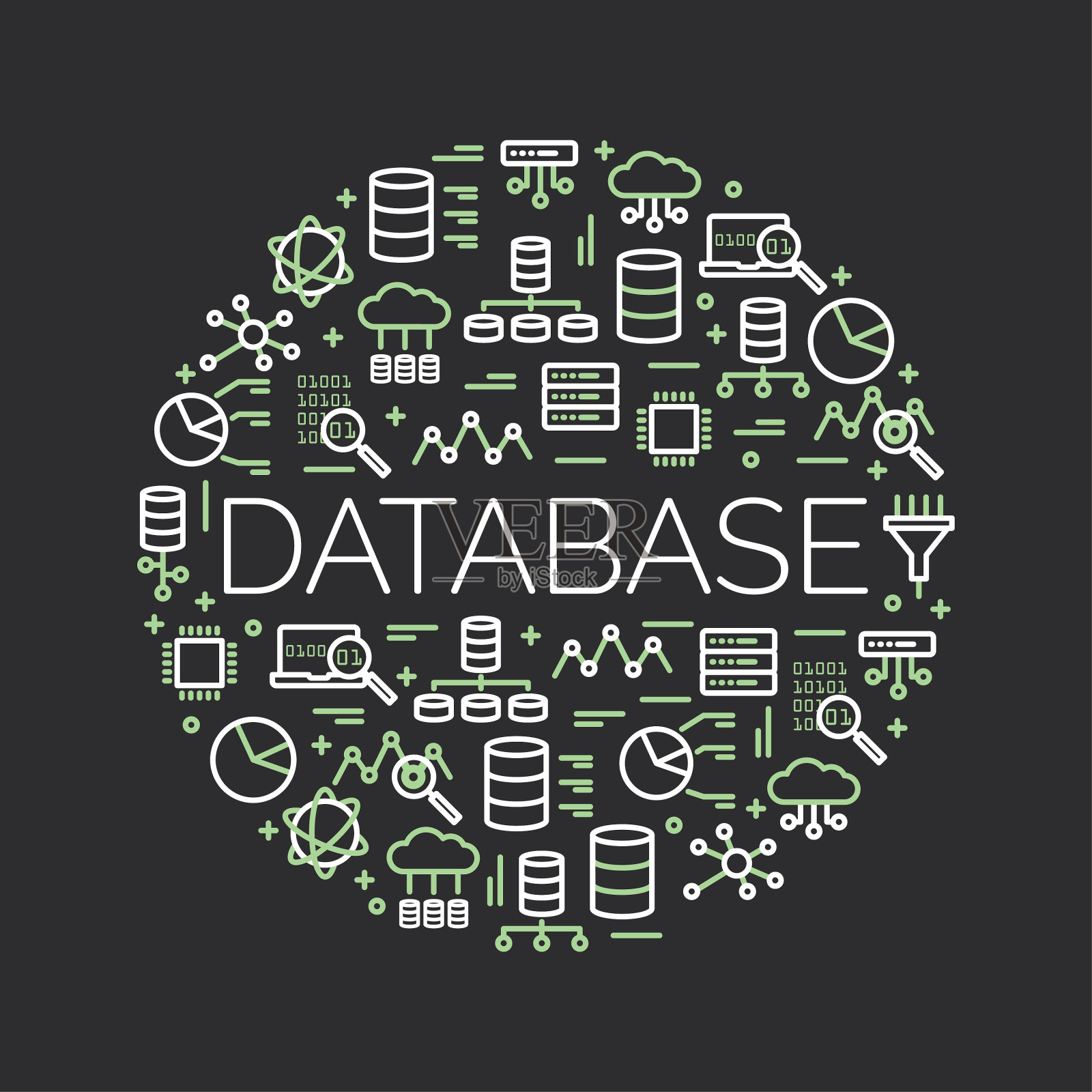 数据库这个词被图标包围着插画图片素材