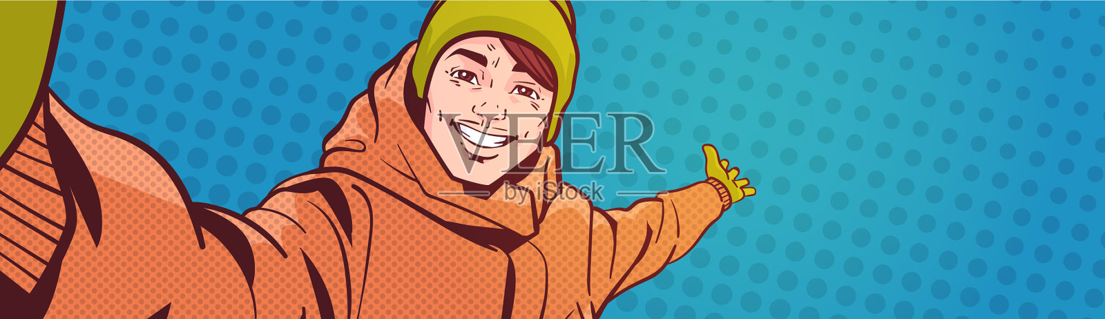 年轻人拿着指着手的自拍照抄插画图片素材