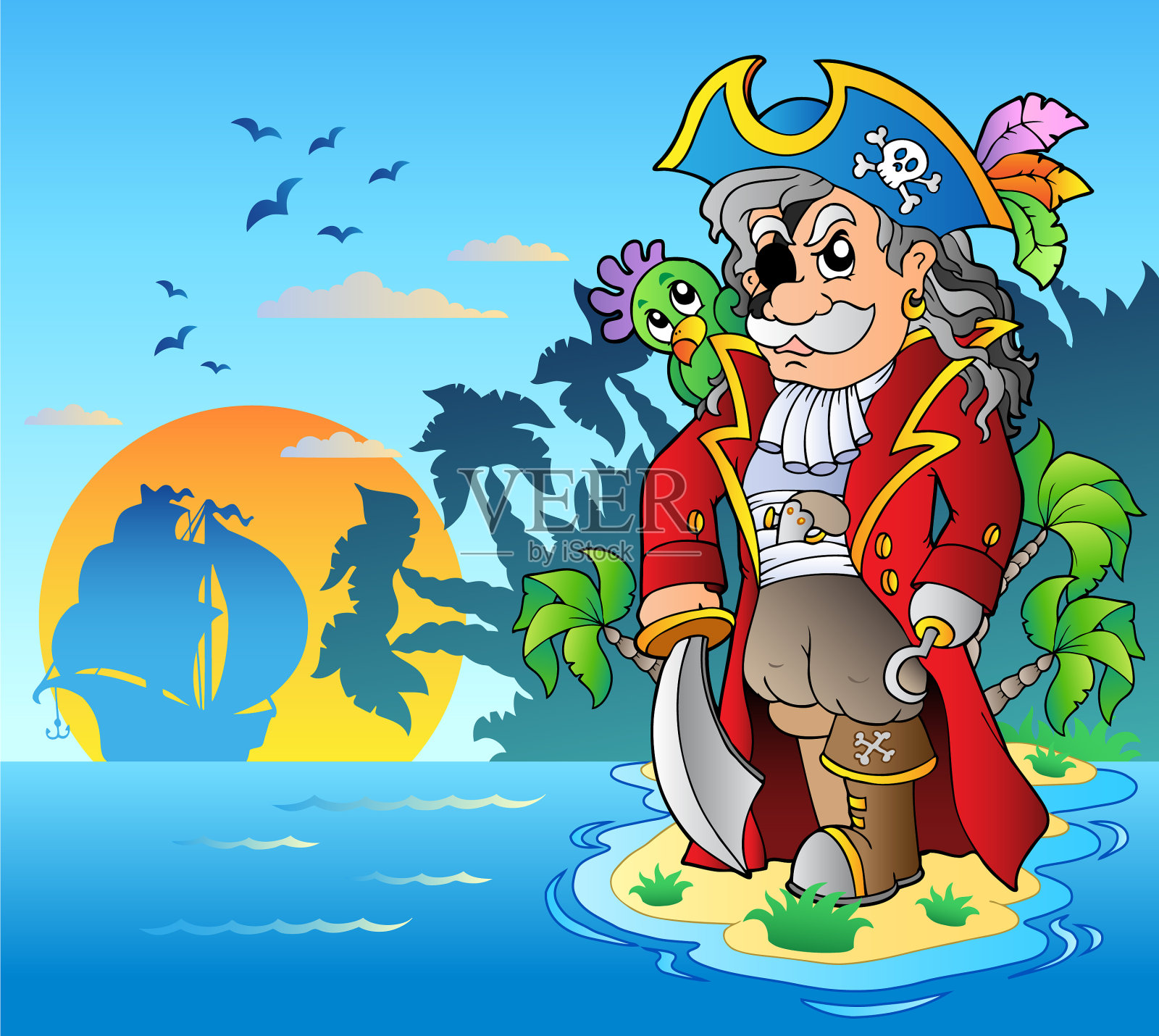 高贵的海盗站在岛上插画图片素材