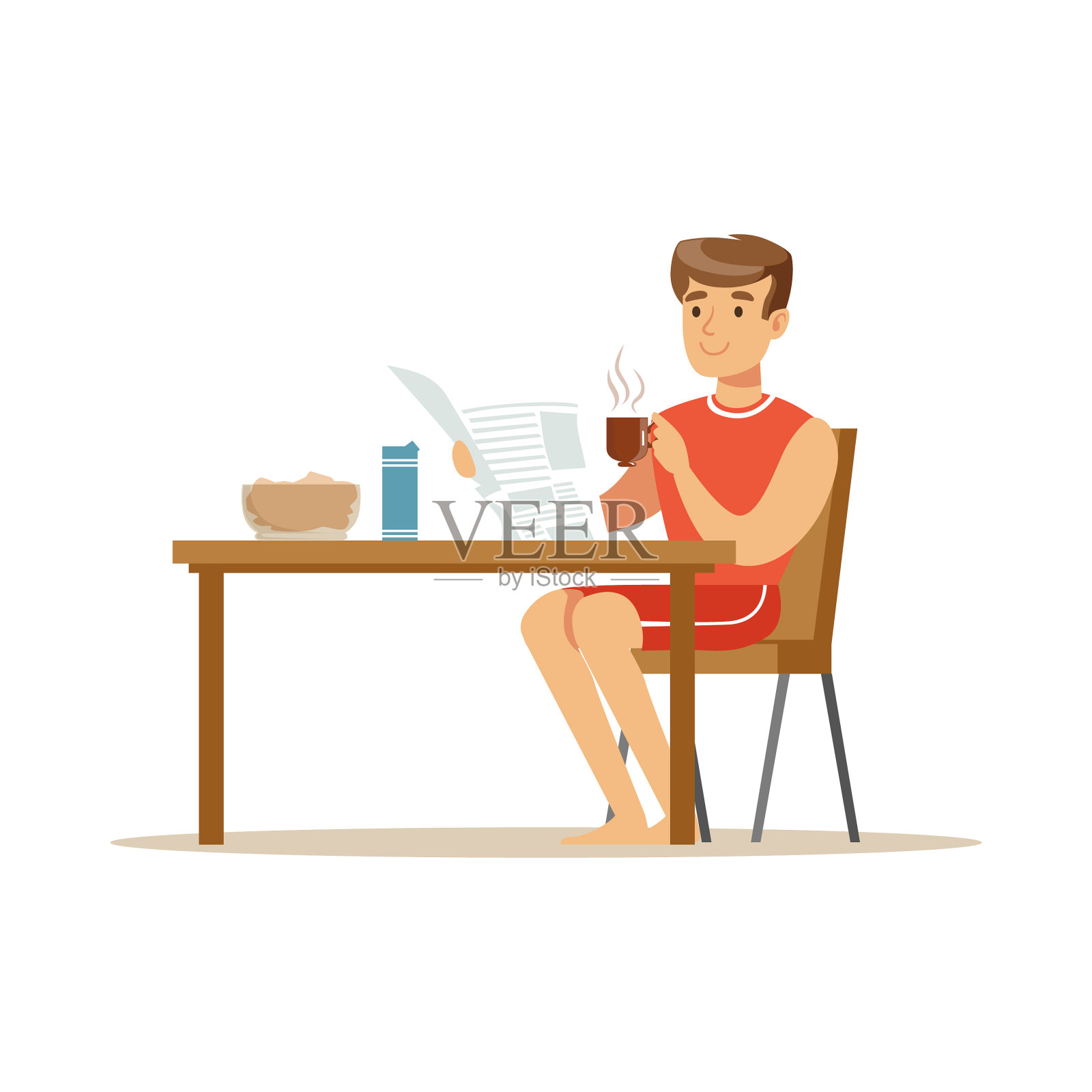 快乐微笑的男人读着报纸设计元素图片