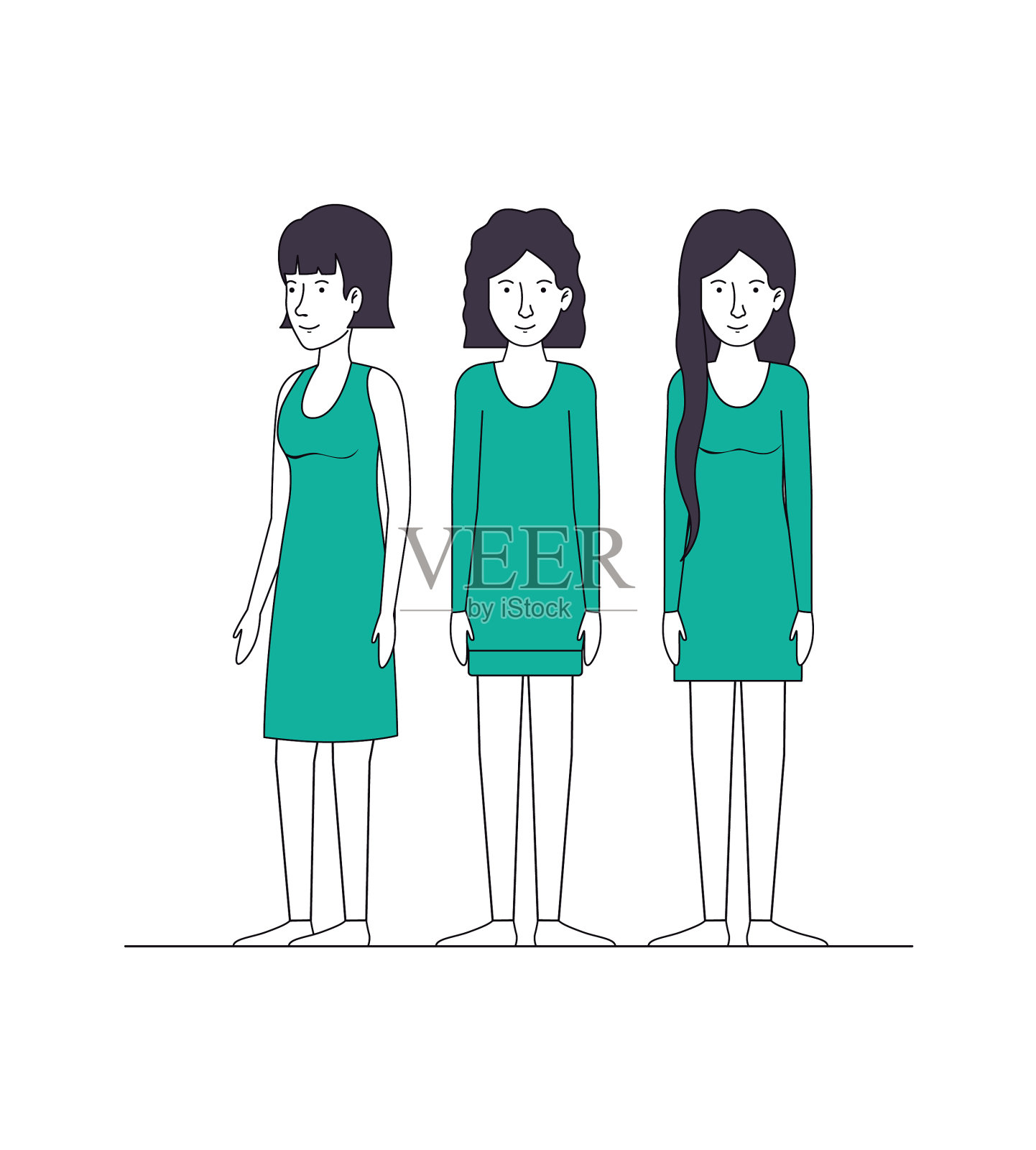 一群穿着绿色衣服的妇女插画图片素材